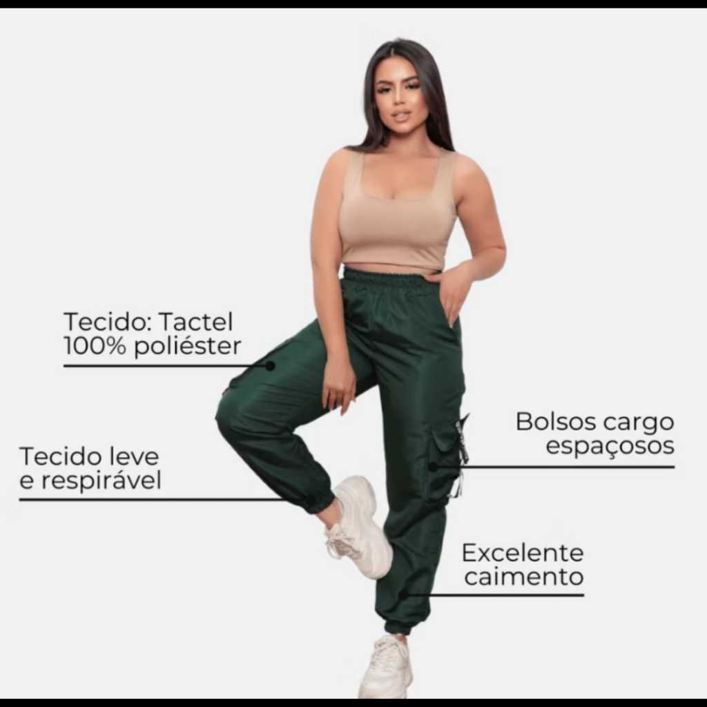 calça feminina jogger cargo blogueira 4 bolsos unisex tactel em Oferta na Shopee