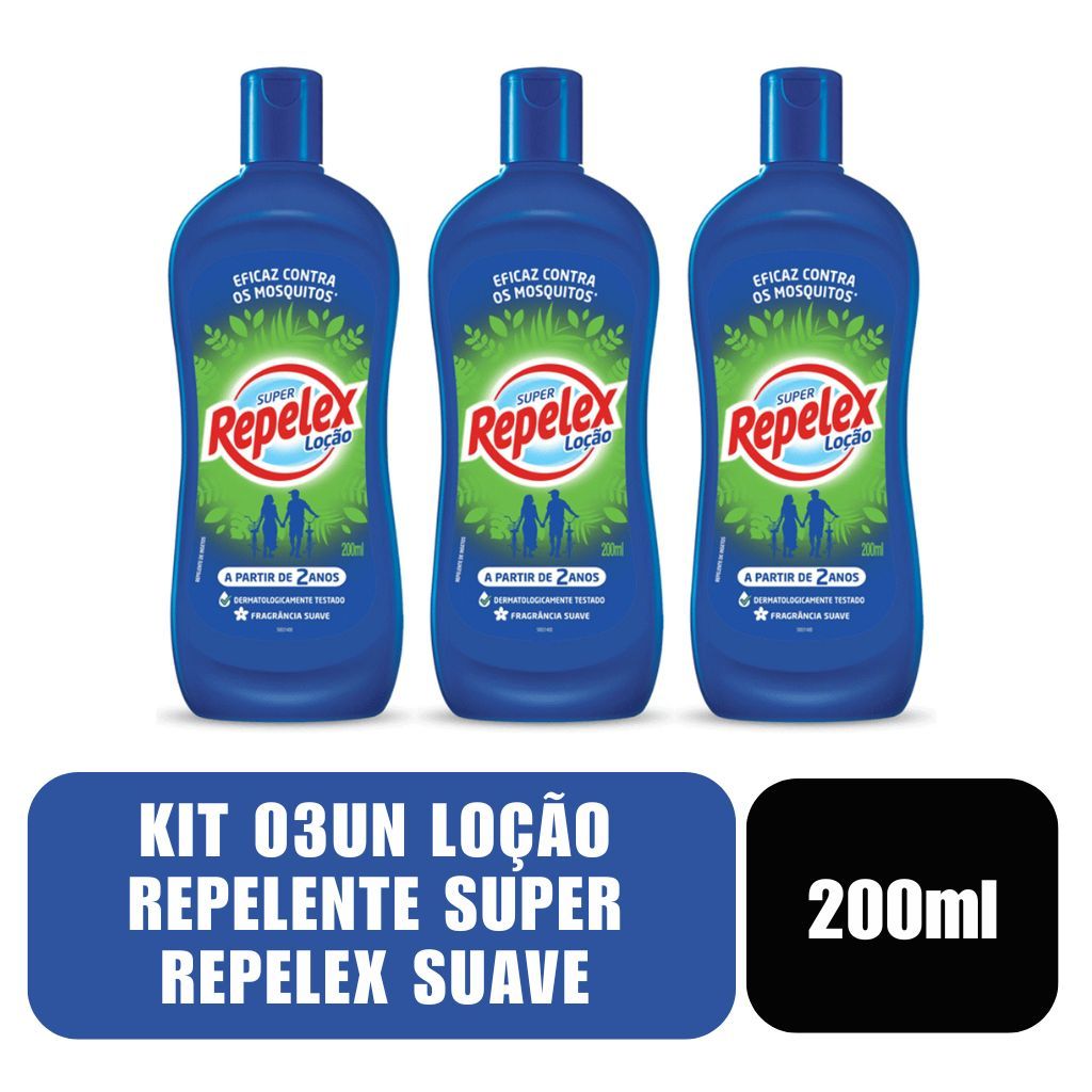 Kit 03un Loção Repelente Super Repelex Suave 200ml em Oferta na Shopee