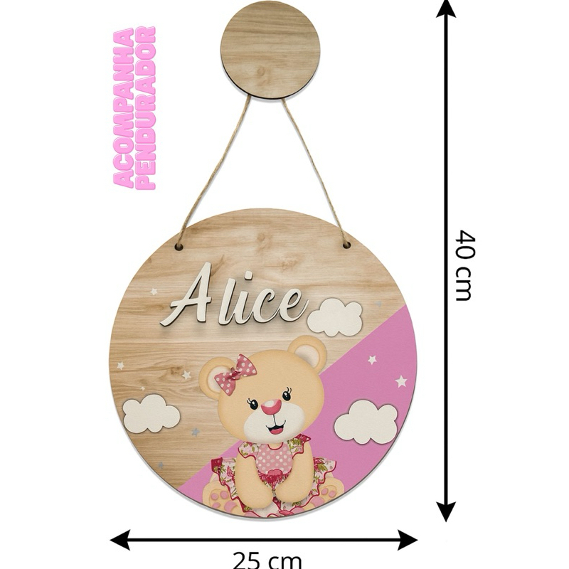 Enfeite Porta Maternidade urso - Nome personalizado em 3D - Decoração para quarto