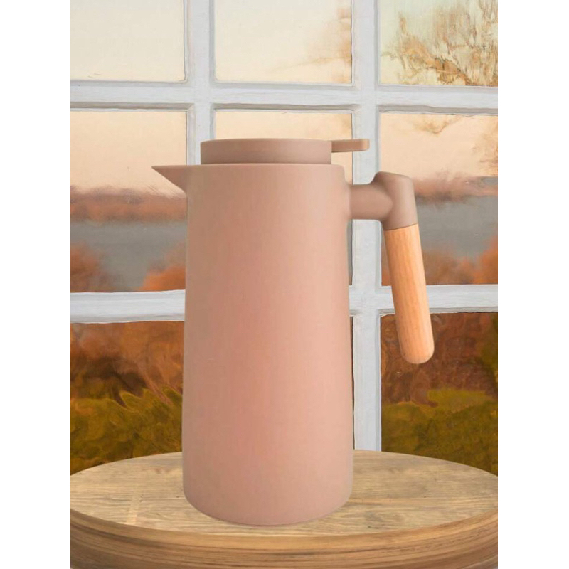Garrafa Térmica 1 Litro Design Moderno Para Chás e Café Cabo de Madeira Isolante NUDE ROSA