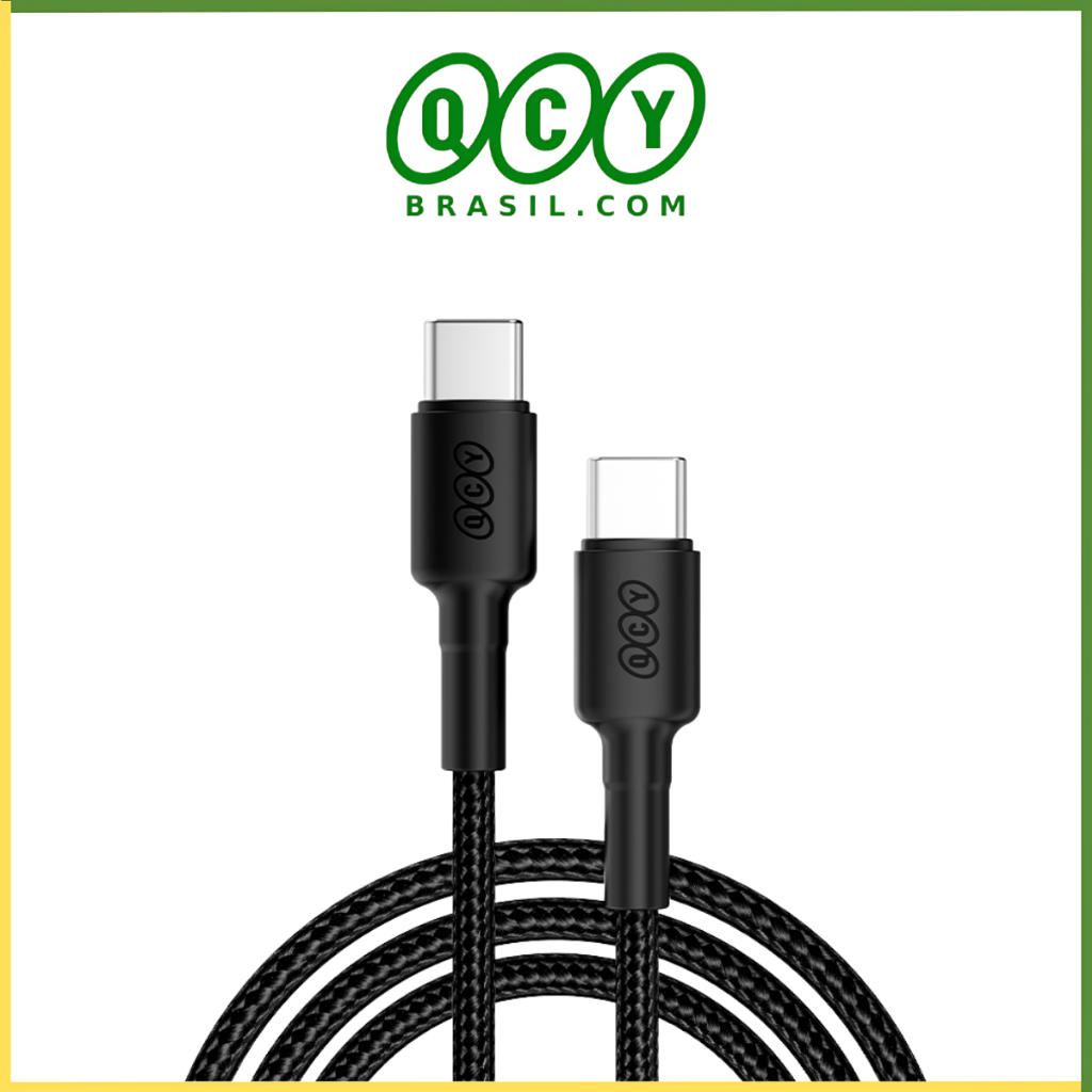 Cabo tipo-c PD 60W QCY 1 Metro, Carregamento rápido, Turbo, Nylon reforçado, 480mps de Transferência - Mobile & Gadgets