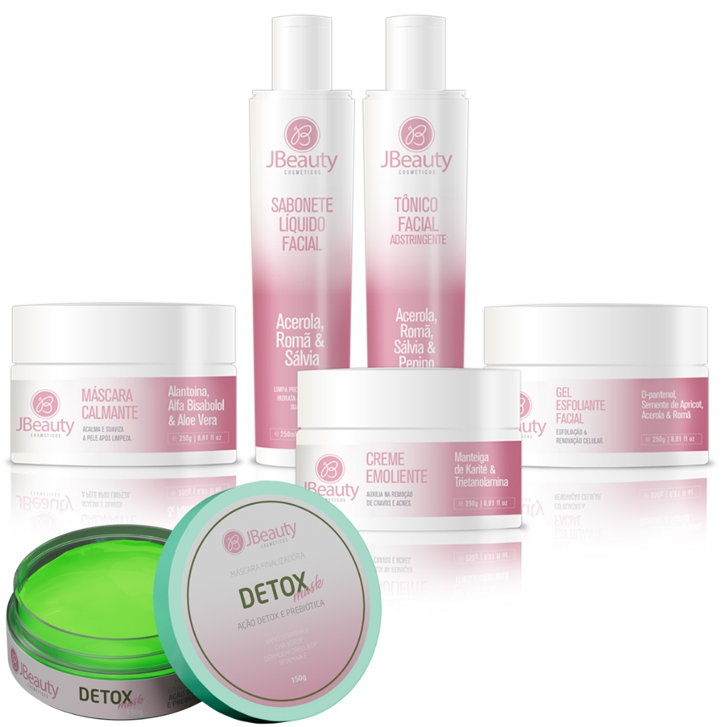 Kit Limpeza de Pele Profissional Jbeauty 5 Itens + Detox Mask JBeauty 150g Ação Prebiótica