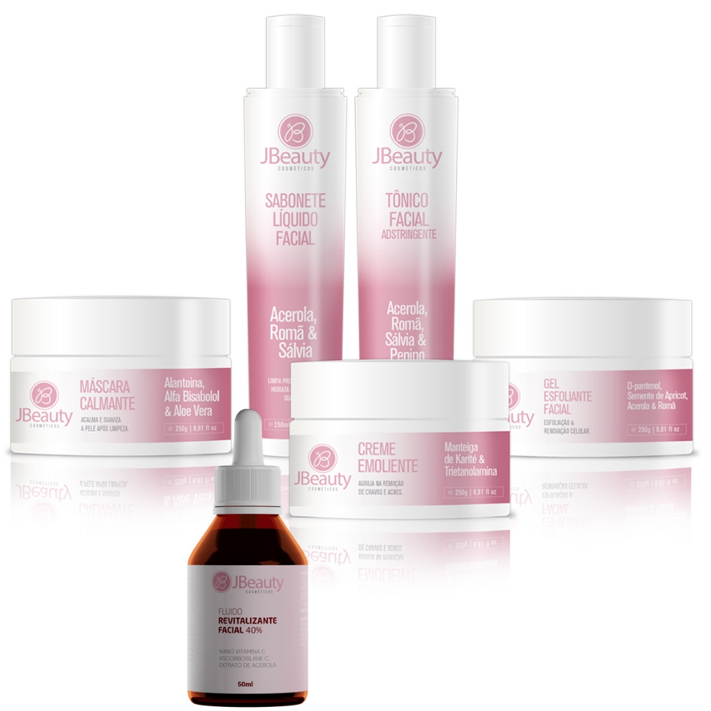 Kit Limpeza de Pele Profissional Jbeauty 5 Itens + Fluido Facial Revitalizante Vitamina C 40% 50ml em Oferta na Shopee