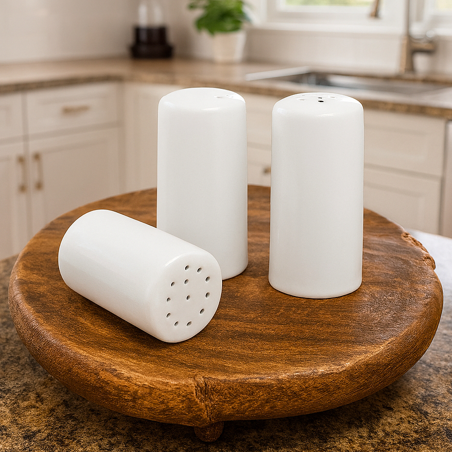 Kit 3 Peças Porta-Tempero Porcelana Branca Saleiro Pimenteiro Paliteiro Cozinha e Decoração