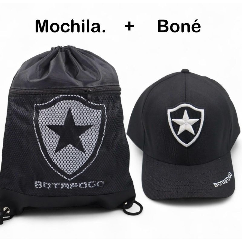 Kit Mochila Saco + Boné Time de Futebol Personalizado Botafogo