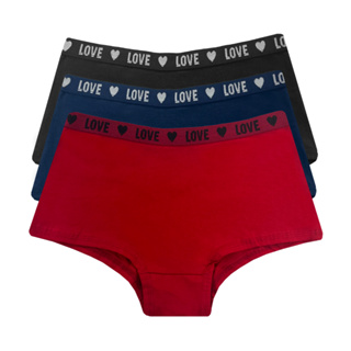 Kit 3 Calcinhas Boxer Feminina Algodão Cintura Alta Confortável para o Dia a Dia em Oferta na Shopee