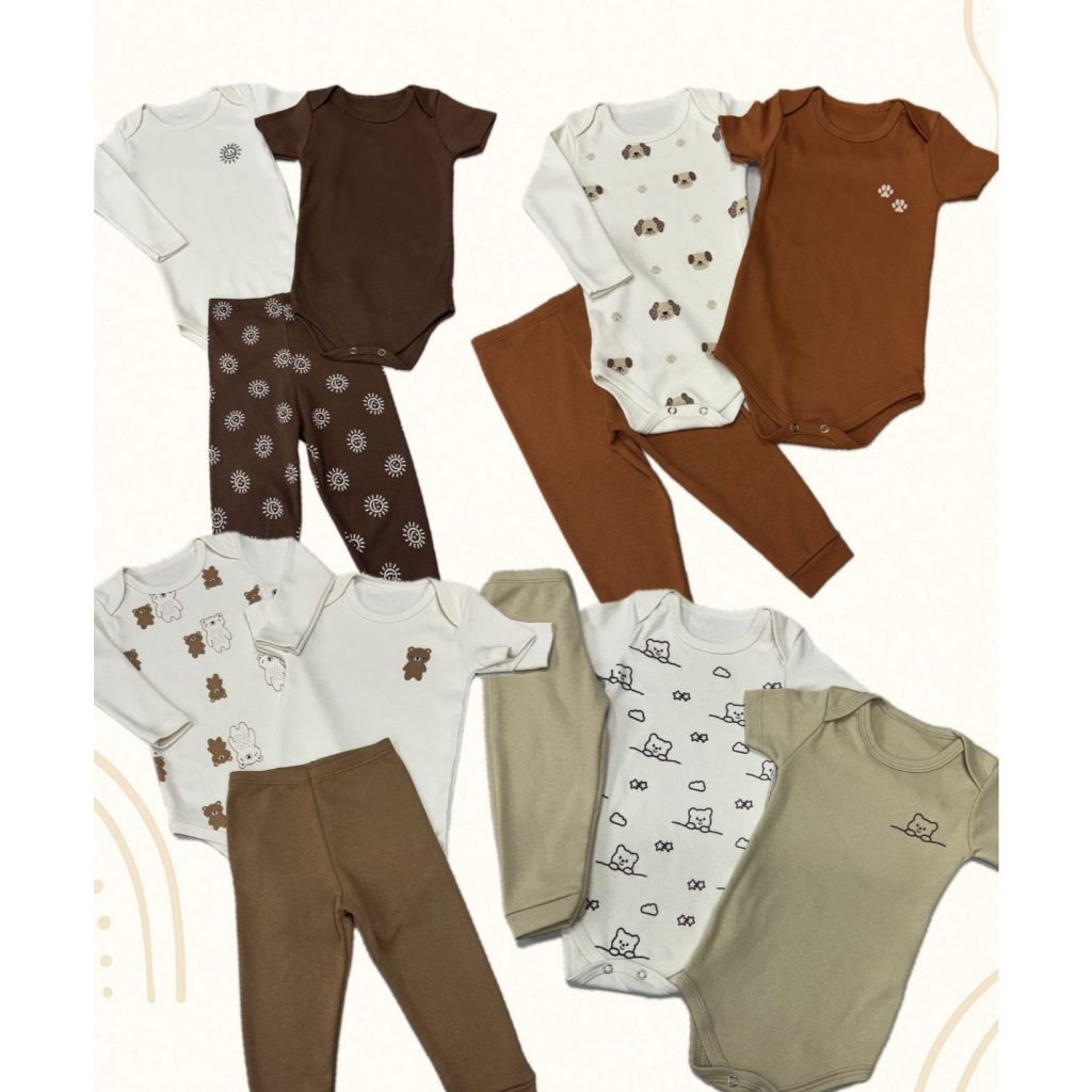 Kit Minimalista 12 peças body bebê manga curta manga longa calça Menino e Menina P ao GG em Oferta na Shopee