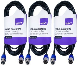 Kit 3 Cabo Microfone Xlr Canon Macho X Femea Balanceado Dmx Bm800 5 Metros