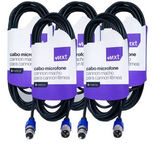 Kit 5 Cabo Microfone Xlr Canon Macho X Femea Balanceado Dmx Bm800 5 Metros