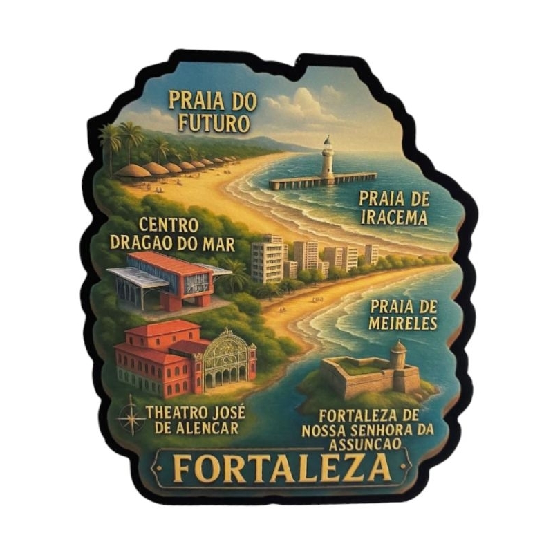 Imã de Geladeira Fortaleza – Pontos Turísticos Ilustrados, Lembrança de Viagem em Oferta na Shopee