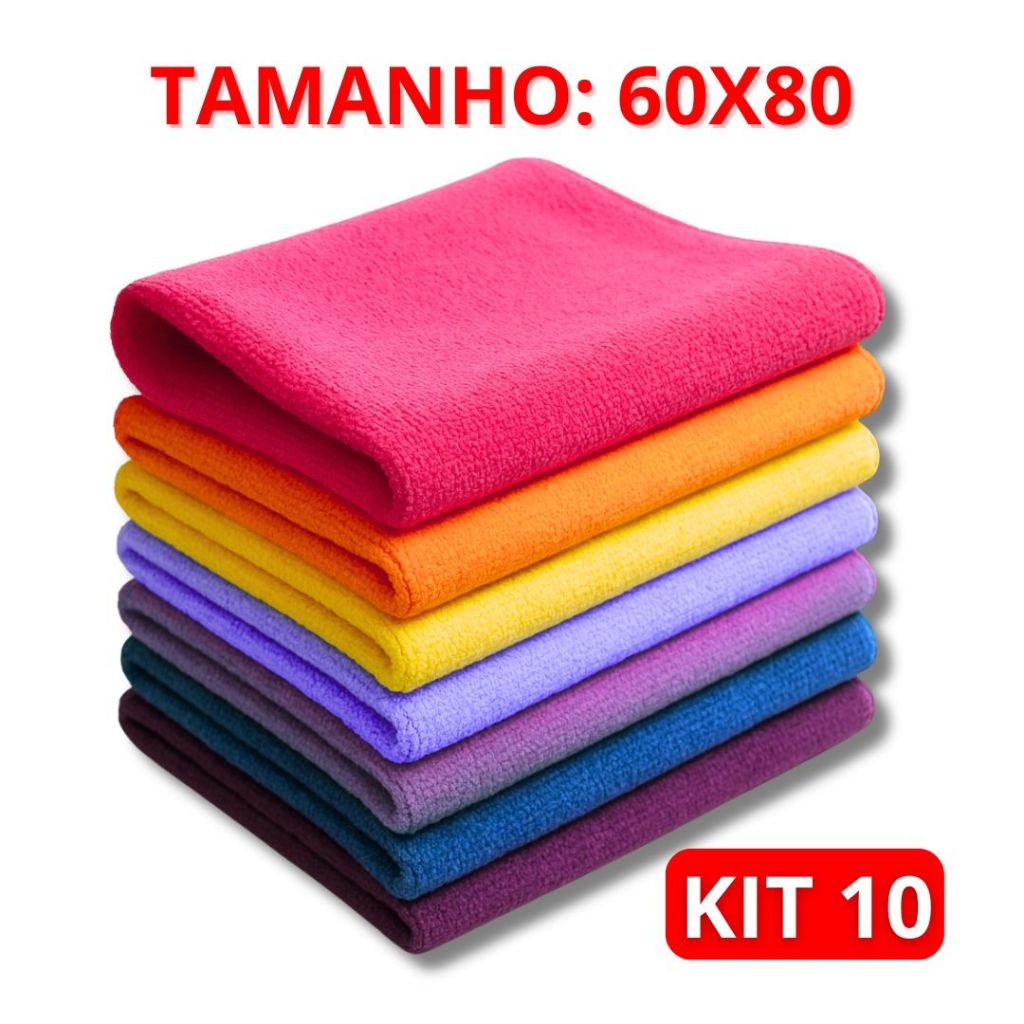 Kit 10 Panos De Limpeza Microfibra de Alta Absorção - Multiuso para Casa e Carro