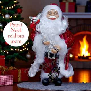 Boneco Papai Noel 30 cm Decoração De Natal Enfeite Natalino Linha Luxo + Pisca Pisca De Brinde