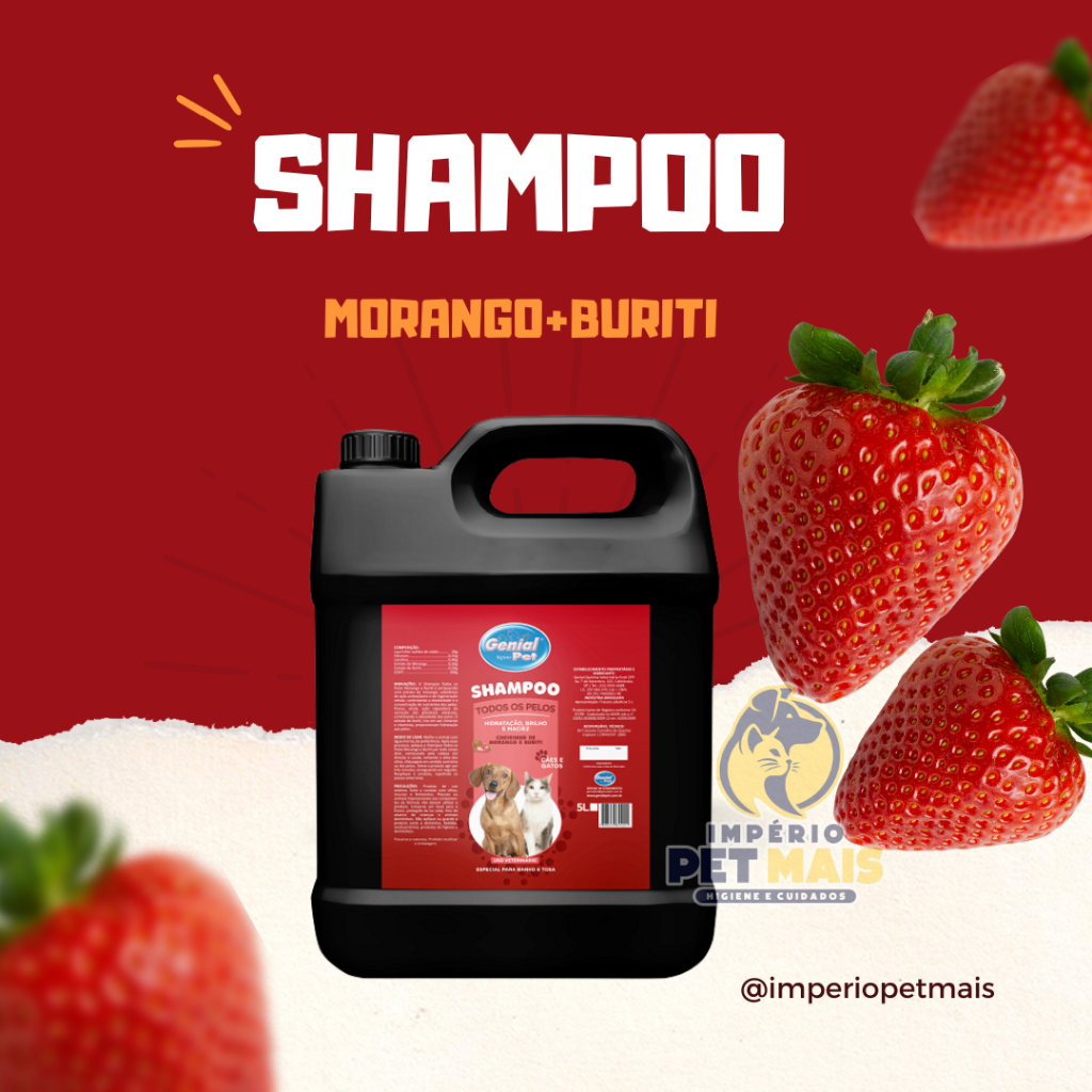 Shampoo Para Pets Morango E Buriti Genial Pet 5 litros em Oferta na Shopee
