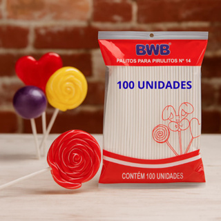 100 Palito Para Pirulito Médio Tubo de Pet N.14 Com Bwb Chocolate Topo de Bolo Toper Cake Pop em Oferta na Shopee