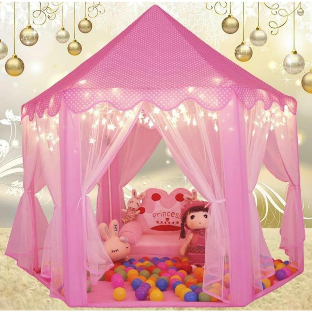 Tenda Castelo Barraca Cabana Rosa Com Luz Led Formato Estrela A Pilha Melhor Presente