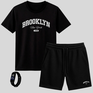 Conjunto Camiseta e Bermuda Juvenil Menino + Relógio de Brinde Estampa Brooklyn em Oferta na Shopee
