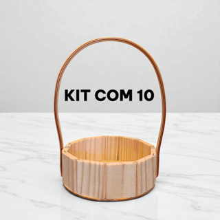 Kit 10 cesta fraldeira madeira Pinus redonda 16cm com alça dia dos pais presente natal cosméticos em Oferta na Shopee