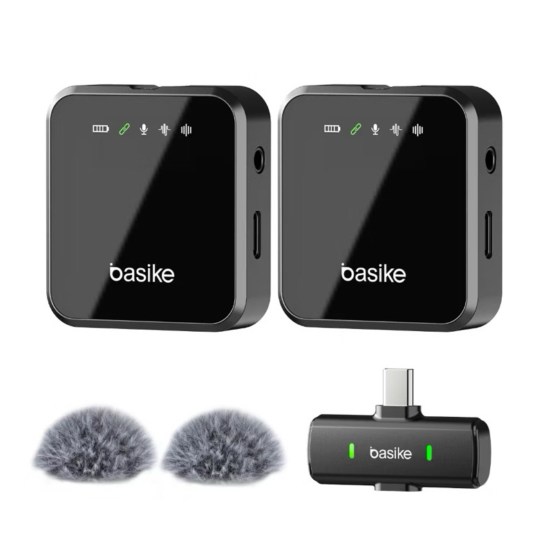 Microfone Lapela Duplo Sem Fio  Basike | Lightning + Tipo-C Áudio Hi-Fi Para iPhone e Android