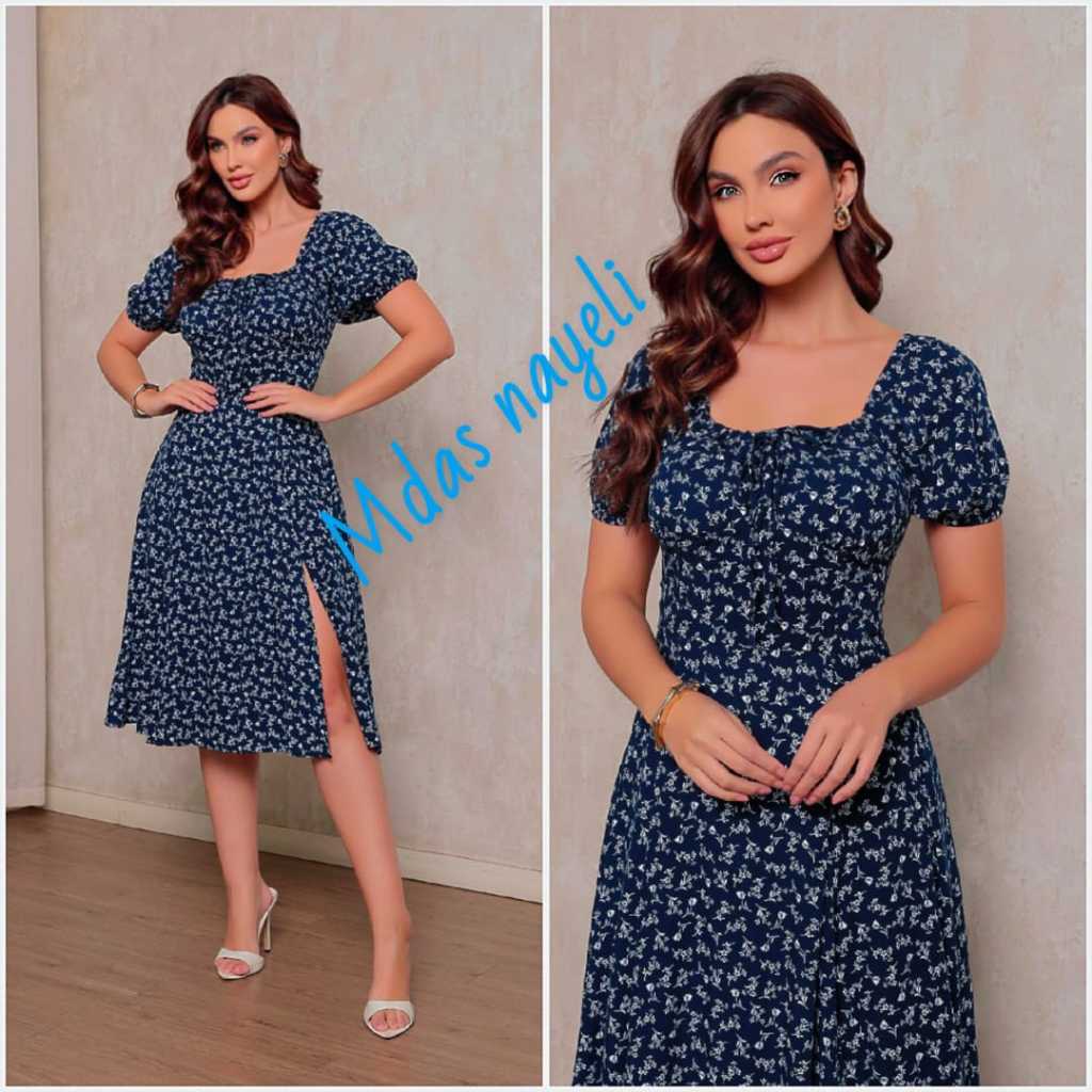 Vestido feminino elegante casual Midi Manga Curta  Forrado Elastex cruzado nas Costas,  Viscolinho em Oferta na Shopee