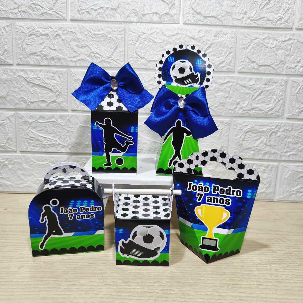 Kit Personalizados caixinhas FUTEBOL AZUL E VERDE Lembrancinha aniversário-Festa PEGUE E MONTE