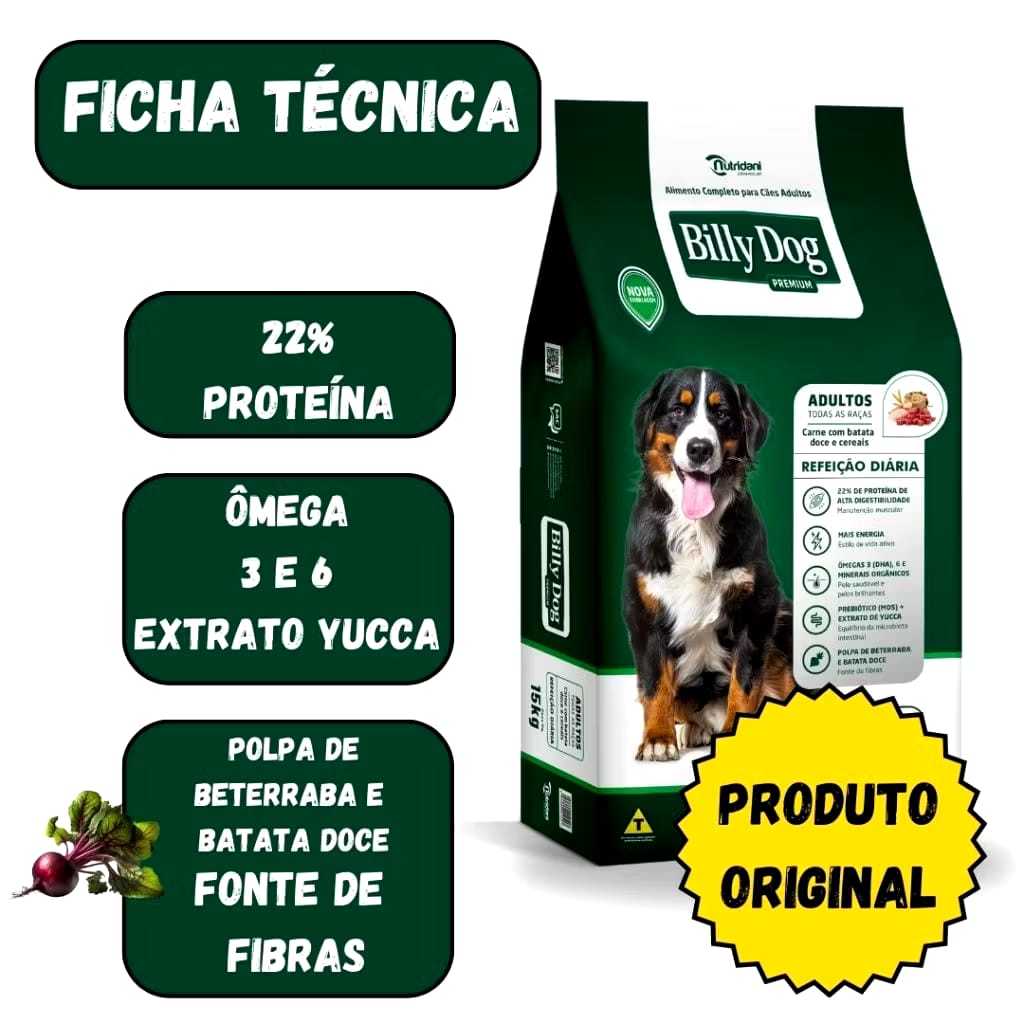 Ração Para Cães Billy Dog Premium Refeição Diaria Carne B. Doce Cereais 25KG + BRINDE MORDEDOR CORDA