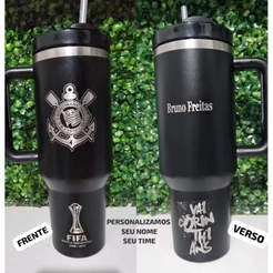COPO TÉRMICO 1200ml PERSONALIZADO SEU TIME E SEU NOME.PERSONALIZAÇÃO FRENTE E VERSO