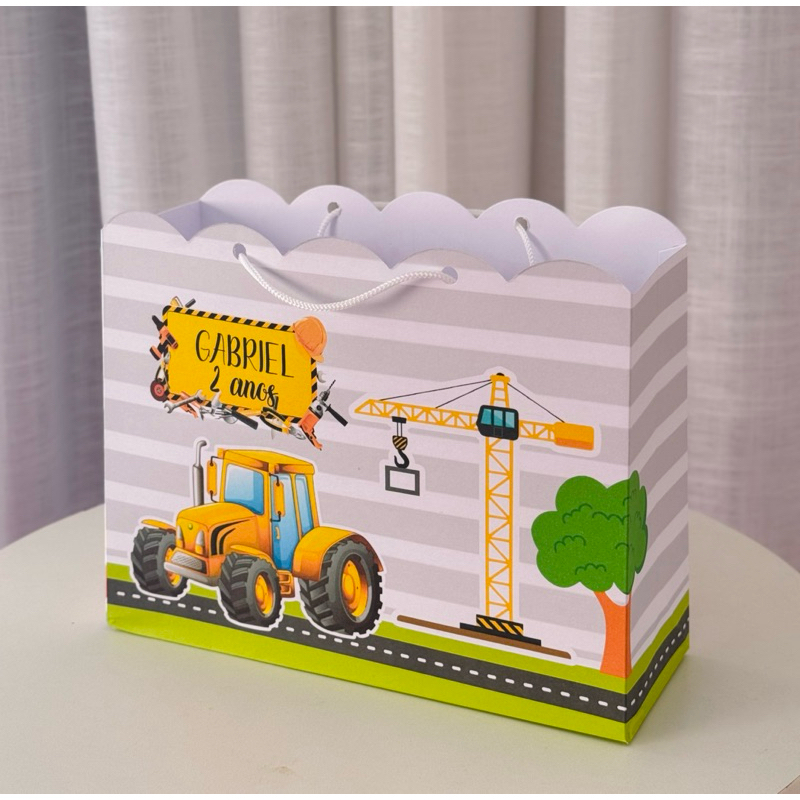 Sacolinha personalizada Trator amarelo construção   - PEGUE E MONTE - festa infantil - lembrancinha - sacolinha surpresa