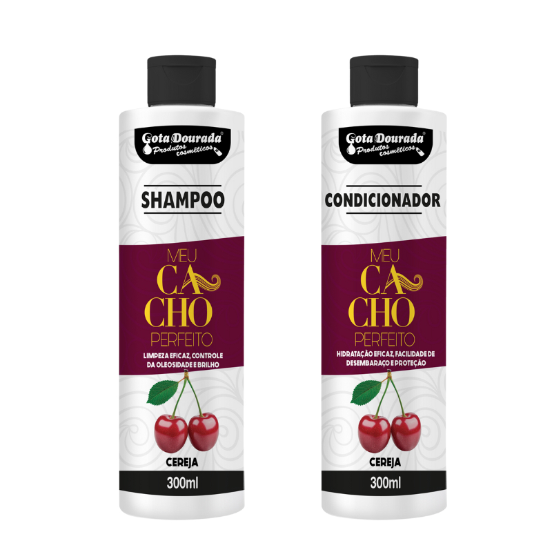Shampoo e Condicionador Cacheados Cereja Gota Dourada - 300ml cada em Oferta na Shopee