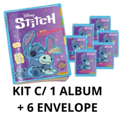 Kit C/ 1 Álbum Brochura + 6 Envelopes de Figurinhas Stitch