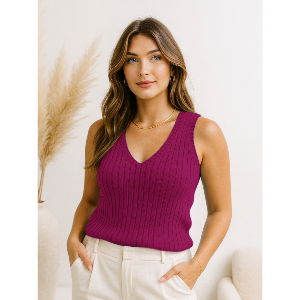 Blusa feminina regata básica canelada elegante tricot premium em Oferta na Shopee