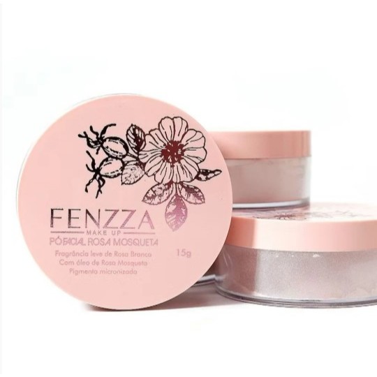 Pó Facial de Rosa Mosqueta Para Finalizar Maquiagem Fenzza.