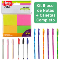 Kit Bloco de Notas Colorido Com Canetas Anotaçoes Adesivo Marca Texto Escolar Fofo Barato Pequeno