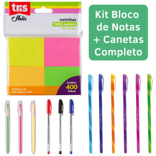Kit Bloco de Notas Colorido Com Canetas Anotaçoes Adesivo Marca Texto Escolar Fofo Barato Pequeno em Oferta na Shopee