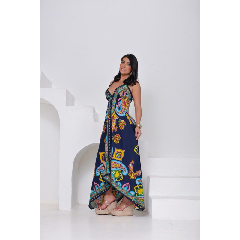 vestido lenço com elástico nas costas em Oferta na Shopee