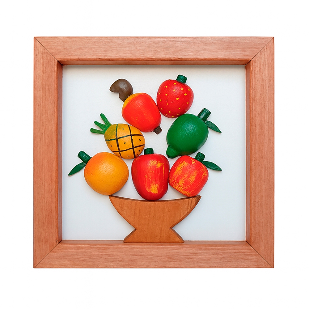Quadro de Frutas Esculpido em Madeira 30x30cm | Modelos Grande ou Pequeno para Cozinha Rústica