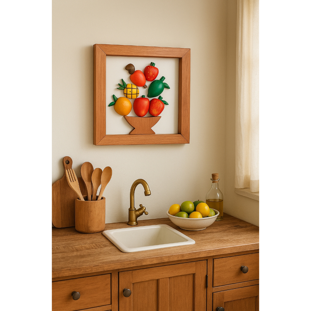 Quadro de Frutas Esculpido em Madeira 30x30cm | Modelos Grande ou Pequeno para Cozinha Rústica — imagem 2 de 2