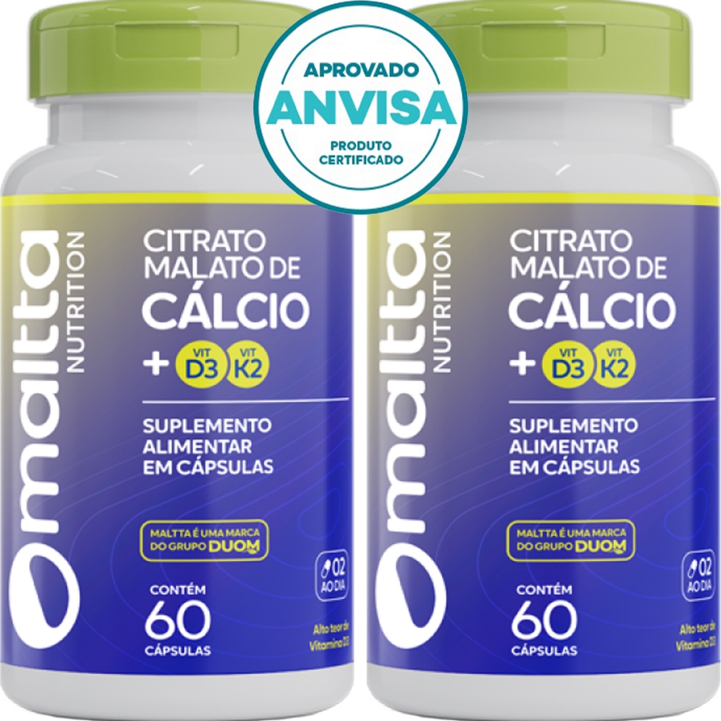 KIT 2x Citrato Malato De Cálcio + Vitamina K2 + D3 - 60 Cápsulas 700mg - Duom