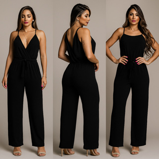 macacão mais vendidos calça pantalona casual longo veste 2 versões laço na cintura novidade da moda tendência em Oferta na Shopee