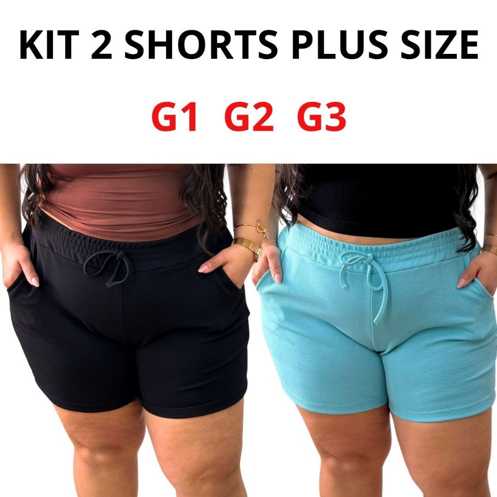 Kit 2 Shorts Plus Size Feminino Malha Crepe Premium Zero Transparência Verão em Oferta na Shopee