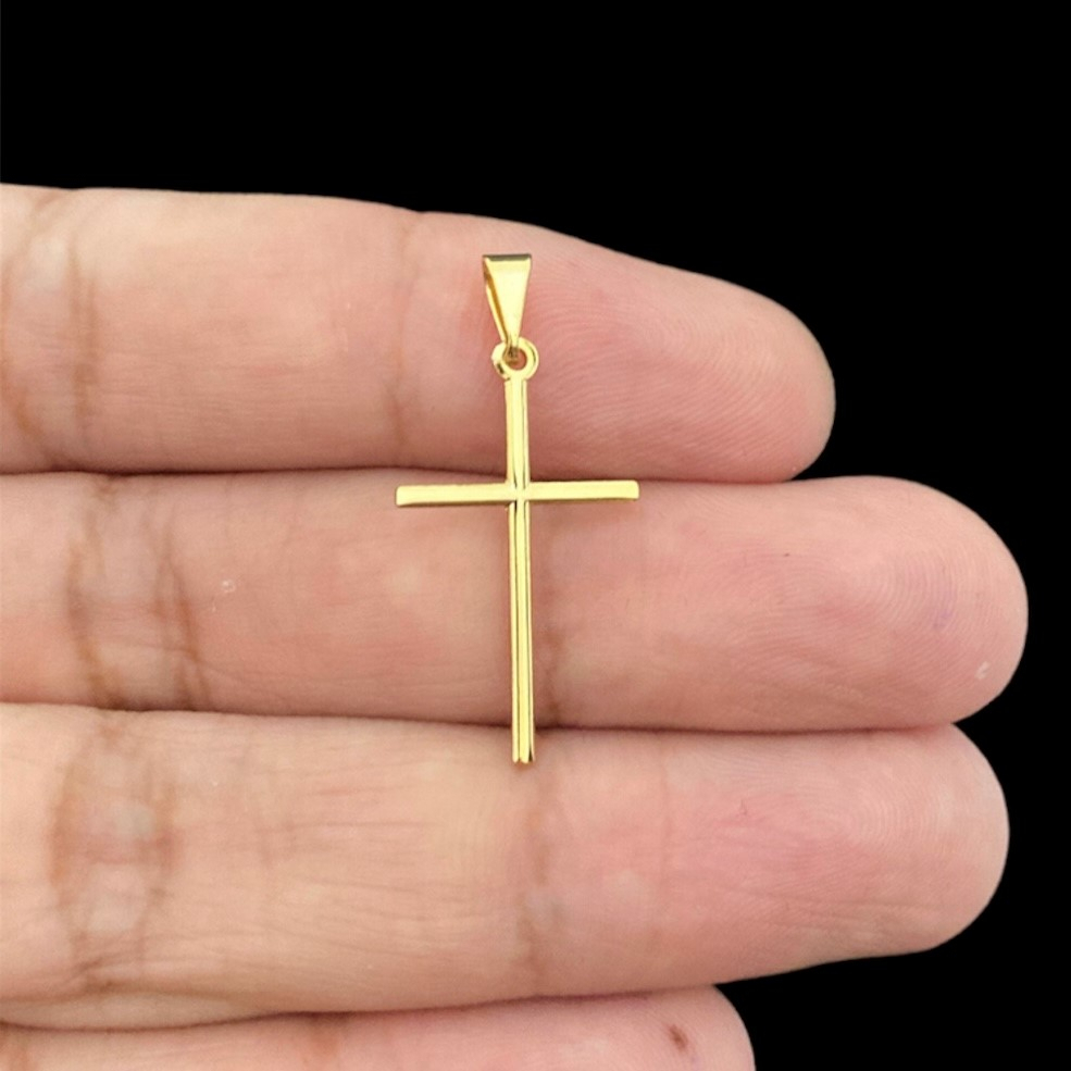Pingente Cruz Palito Lisa Banhado a ouro 18k Masculino / Feminino Folheado com Garantia