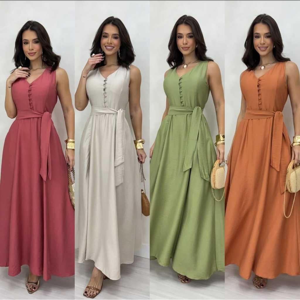 vestido regata con botom perolados com bolço y tem laço