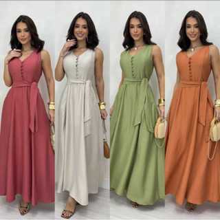 vestido regata con botom perolados com bolço y tem laço em Oferta na Shopee