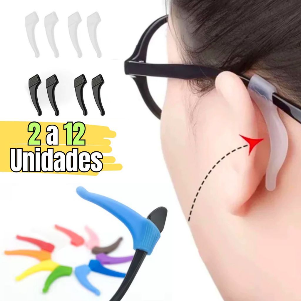 Kit 1 a 12 Pares Suporte Trava Armação de Óculos Antiderrapante em Silicone Exelente Qualidade
