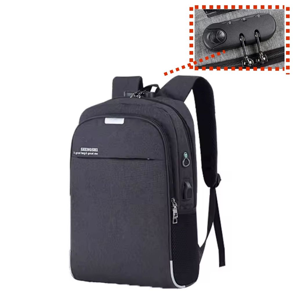 Mochila PRETA OU CINZA Anti-furto Roubo com Trava de senha Reforçada com Porta Usb p/tablet Notebook