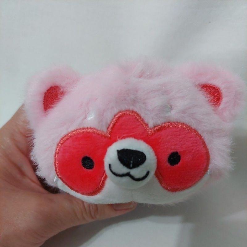 Chaveiro de pelúcia quati rosa/urso lilás, 14cm de comprimento