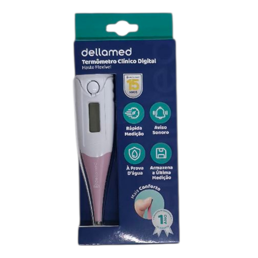 TERMOMETRO CLINICO DIGITAL PONTA FLEXIVEL C/ PROTETOR ACRILICO BCO/ROSA