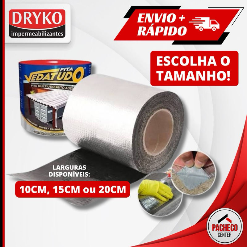 Fita Aluminio Vedação Vazamentos Veda Tudo Trincas Laje Telhado Telhas 10cm l 15cm l 20cm - Dryko