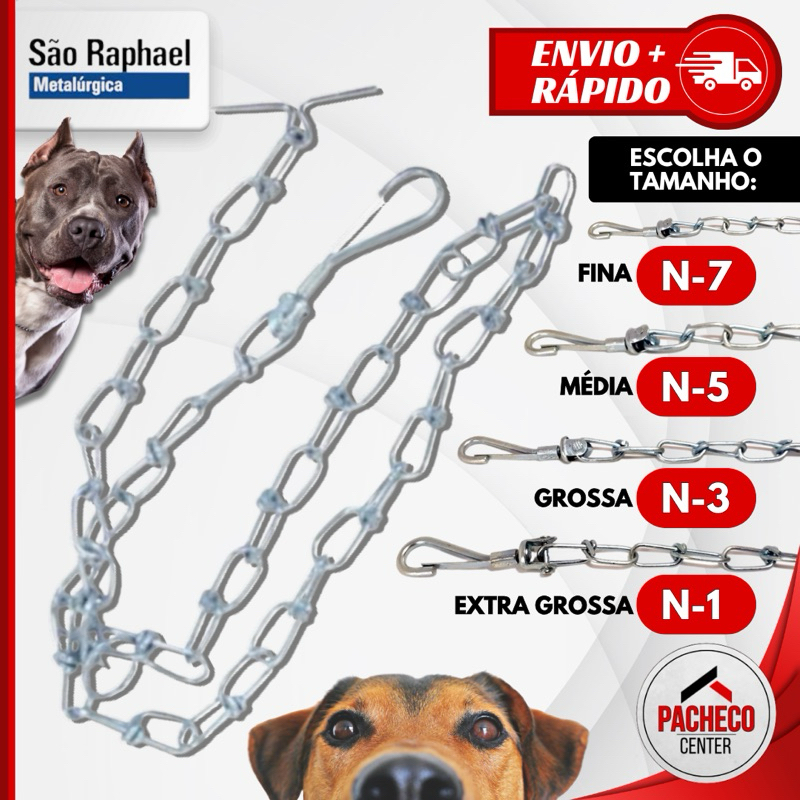 Coleira Corrente Metal Para Cachorro Pet 1,5M Grossa Média Fina - São Rafael em Oferta na Shopee