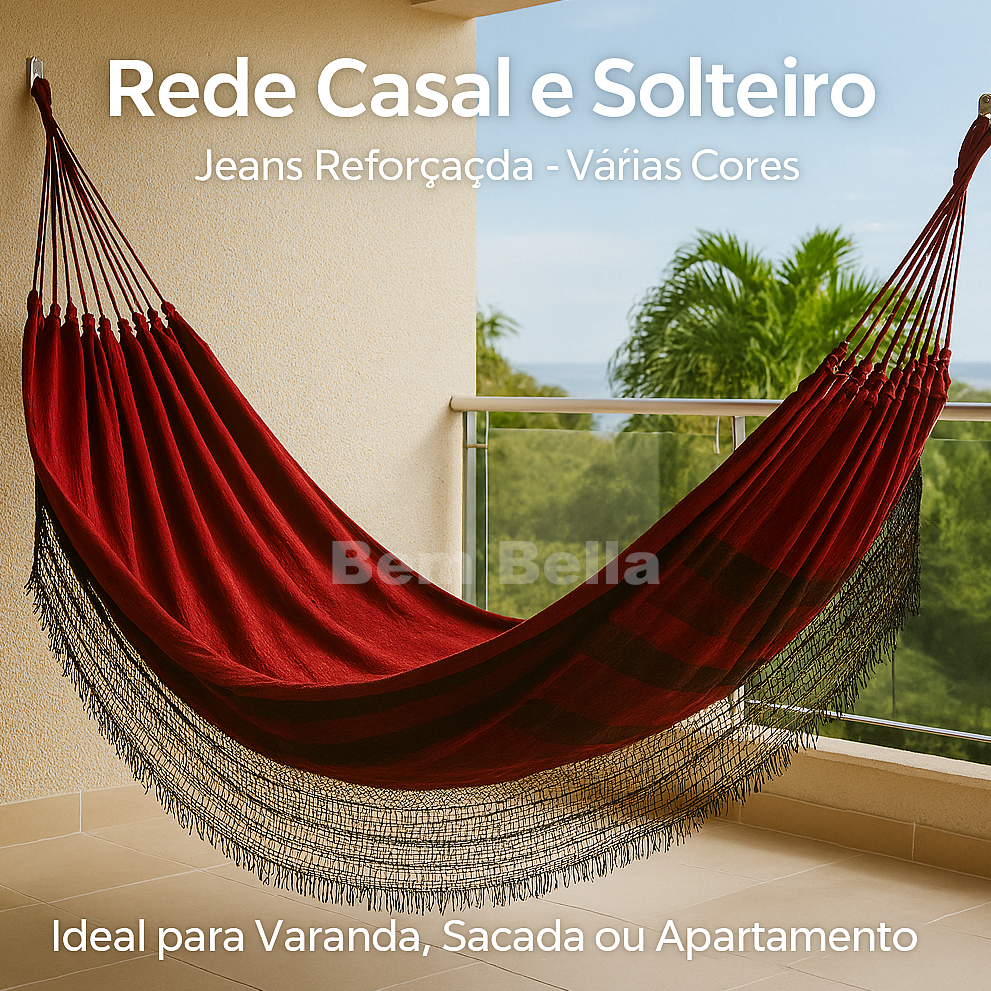 Rede de Dormir Descanso Casal e Solteiro Jeans Mesclada Reforçada 4m Varanda Sacada Apartamento Casa