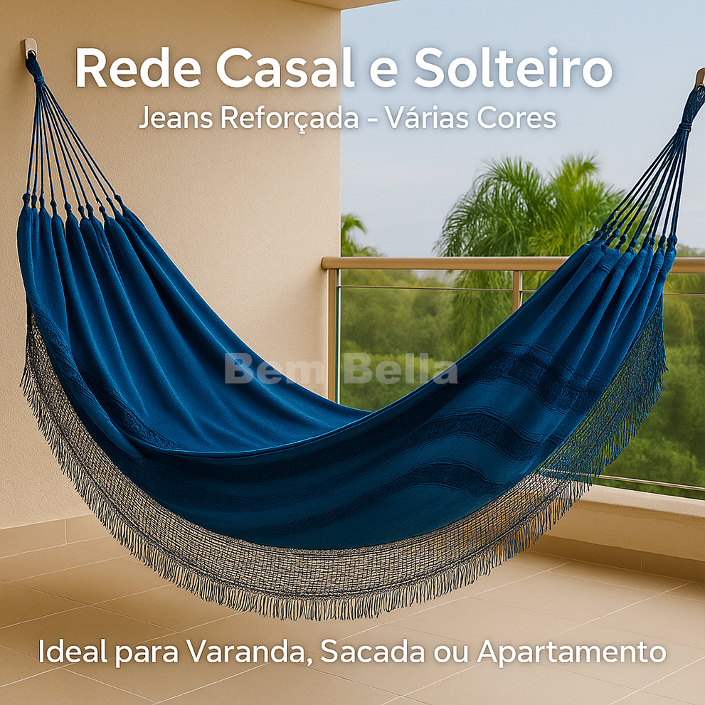 Rede de Dormir Descanso Casal e Solteiro Jeans Mesclada Reforçada 4m Varanda Sacada Casa Apartamento